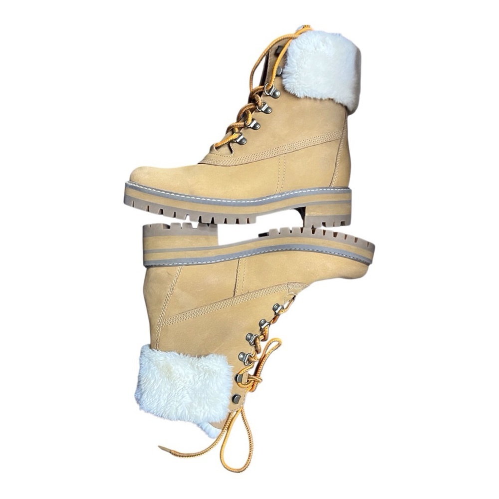 Timberland Tan Lace Up Boots with White Fur - Picture 3 of 7